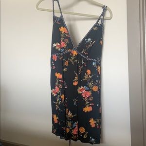 Black with Floral Print - Mini Dress